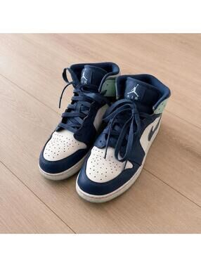 Air Jordan 1 Mid Armory Navy Mint Sneakers Youth 6Y Women’s 7.5 Shoes
